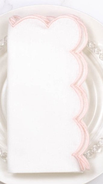 Pink Scallop White Linen Napkin set of 6