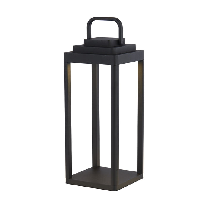 Portobello matt black outdoor table lantern unlit on white with square frame and handle