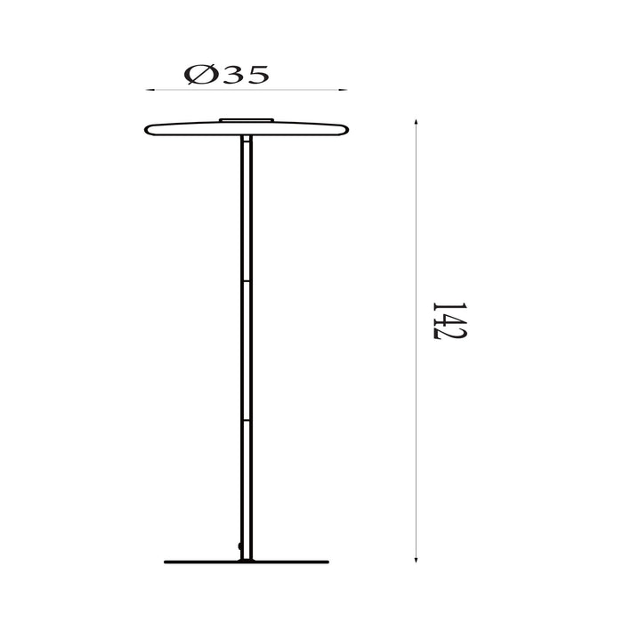 Dimension diagram of the Record, Satin Brass, Floor Lamp - 3-Stage Dimmable LED with height and width in cm.