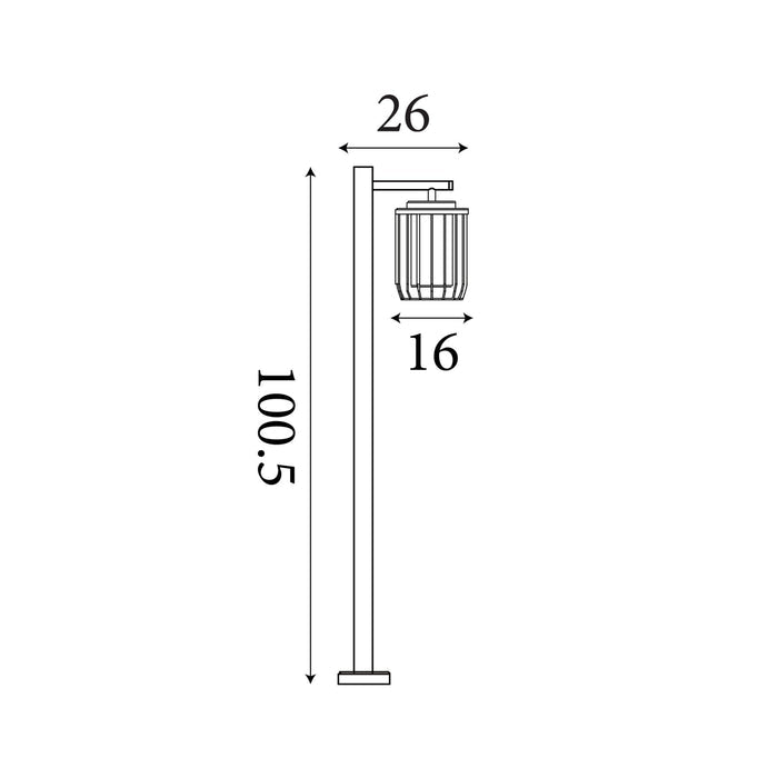 Dimension diagram of the Reed Outdoor, Black, Post Light - IP44 showing height and width measurements in centimetres.