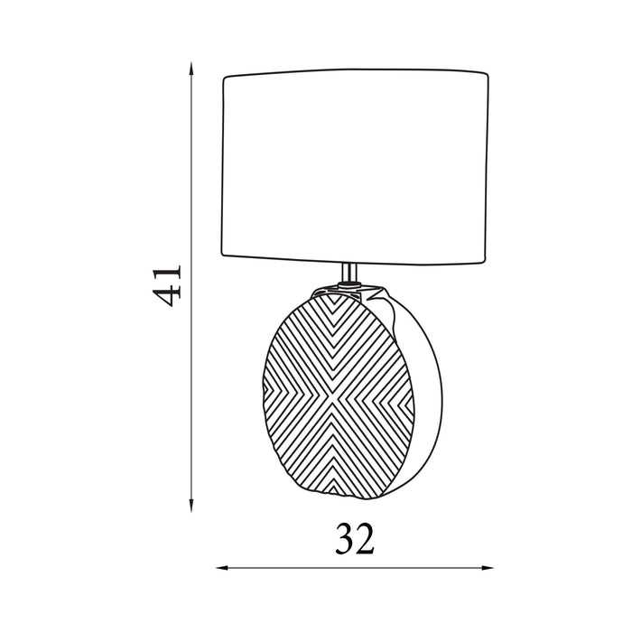 Dimension diagram of the Regent, Chrome, Table Lamp - Geometric Black Fabric Shade with height and width in cm.