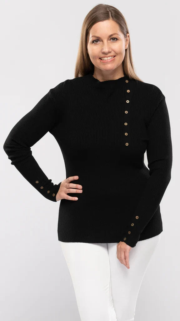 Rib Knit Sweater With Button Detail