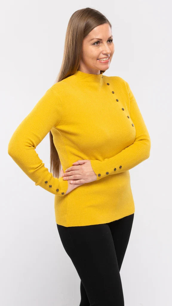 Rib Knit Sweater With Button Detail