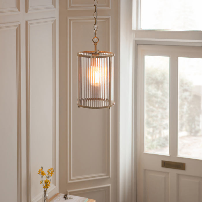 Ridgeton Antique Brass & Ribbed Shade Glass Pendant — alternate view