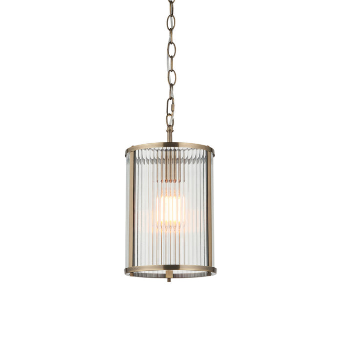 Ridgeton Brass & Ribbed Shade Glass Pendant 118595 by Endon Lighting