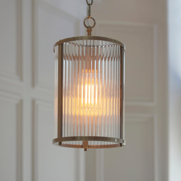 Ridgeton Antique Brass & Ribbed Shade Glass Pendant — product detail