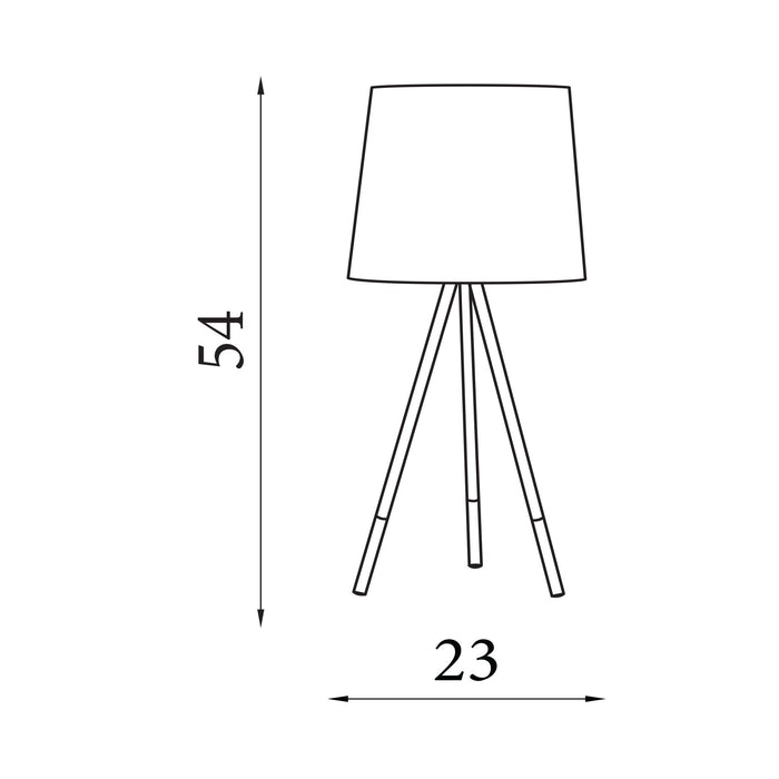 Dimension diagram of the Rio, Satin Silver & Grey, Table Lamp - Tripod Base with height and width in cm.