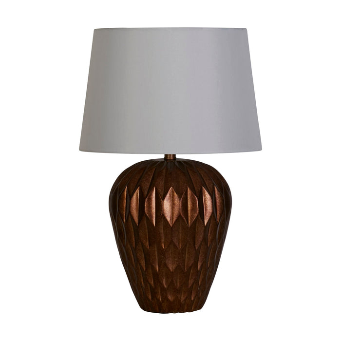 Rosetta bronze table lamp unlit on a white studio background with ivory tapered shade