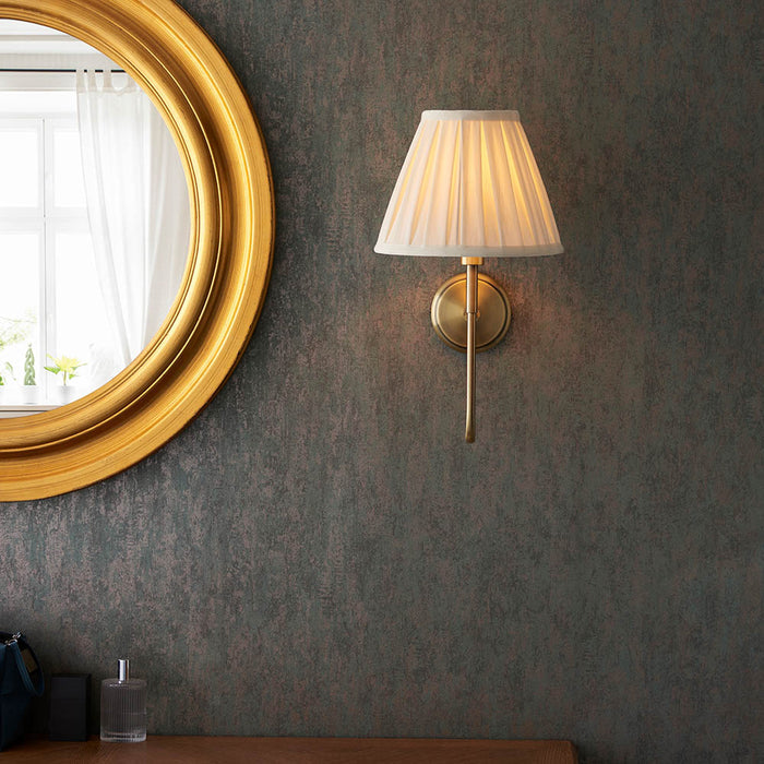 Rouen Brass Wall Light & Carla 10" Ivory Shade — lifestyle setting
