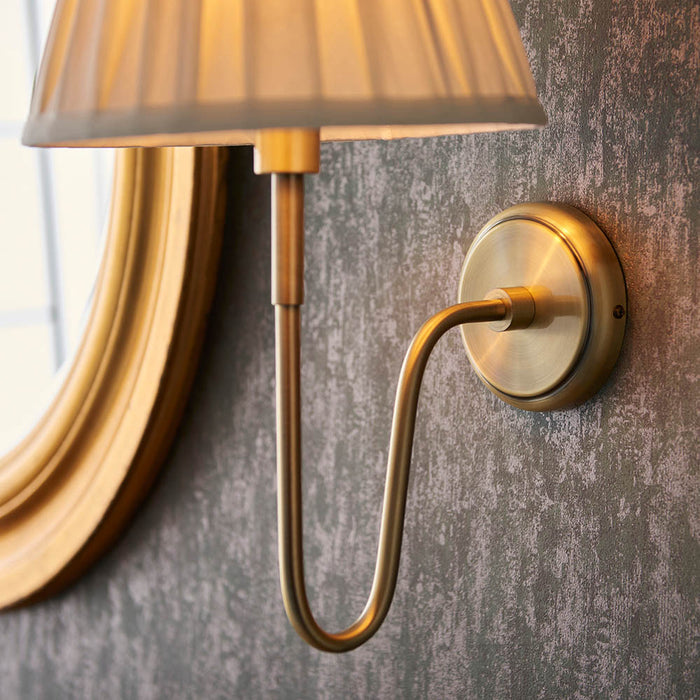 Rouen Brass Wall Light & Carla 10" Ivory Shade — side profile