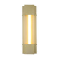 Sacramento gold LED wall light lit with a bright seeded glass tube in a brushed gold frame