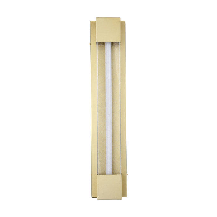 Sacramento gold rectangular wall light unlit on white with clear seeded glass tube