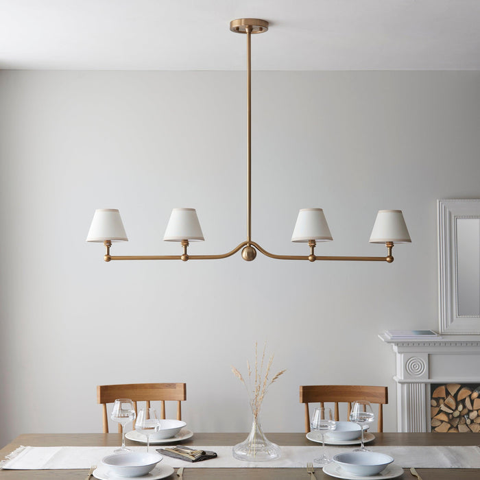 Santiago Brass 4 Light Pendant Ceiling Light With White Ivy 16cm Shades — lifestyle setting