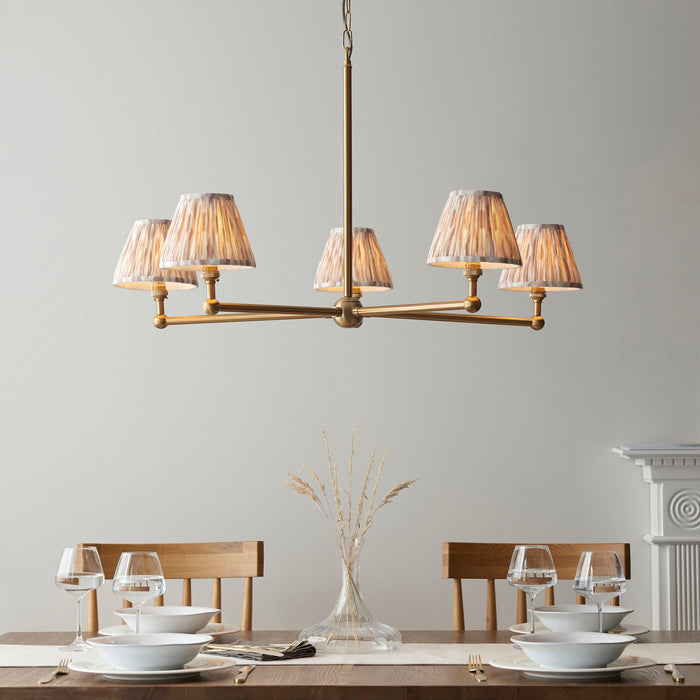 Santiago Brass 5 Light Pendant Ceiling Light With Neutral Ikat 16cm Shades by Endon Lighting