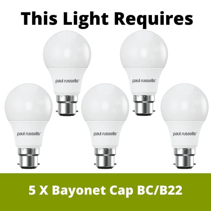 Santiago Brass 5 Light Pendant Ceiling Light With Neutral Ikat 16cm Shades requires 5 x Bayonet Cap B22/BC bulbs