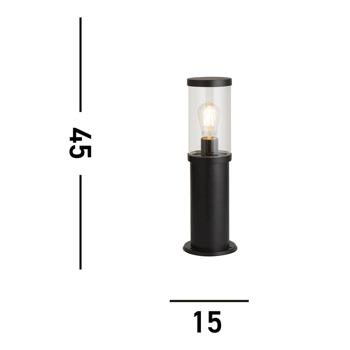 Searchlight Bakerloo Black Outdoor Black Bollard - 45cm — rear view