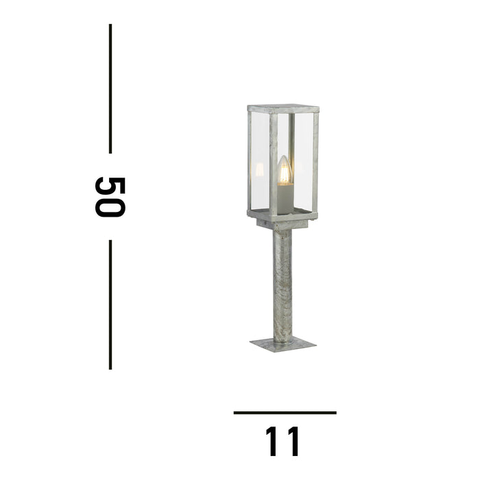 Searchlight Box II Galvanised Silver IP44 Outdoor Bollard - 50cm — close-up detail