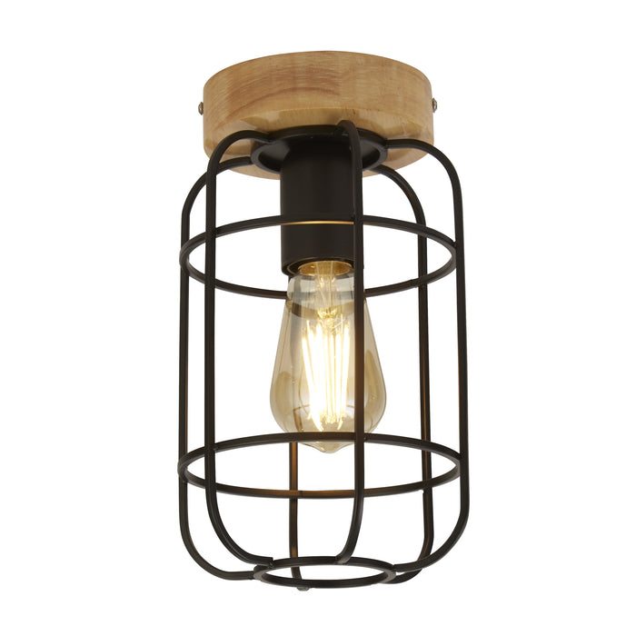 Searchlight Vision Black & Wood Flush Ceiling Light — alternate view