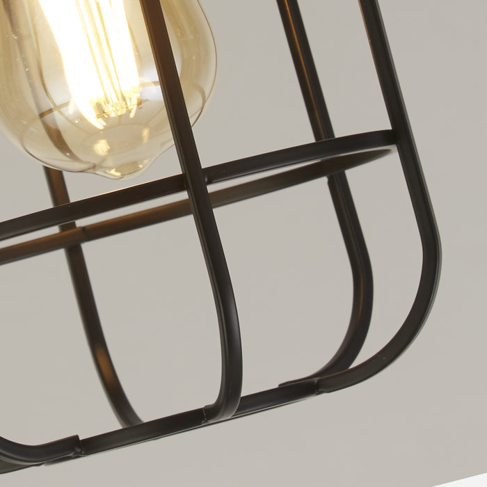 Searchlight Vision Black & Wood Flush Ceiling Light — side profile