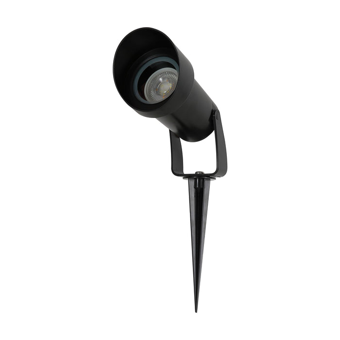 Spike matt black garden spotlight unlit on white with clear lens and ground spike