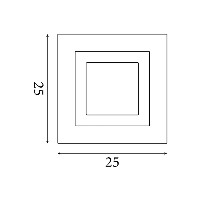 Dimension diagram of the Squary, Matt Black, Flush Ceiling Light - Integrated LED with height and width in cm.