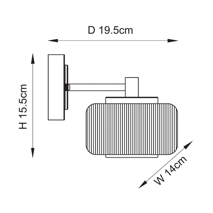 Stamford Brass & Ribbed Glass Shade Wall Light — close-up detail