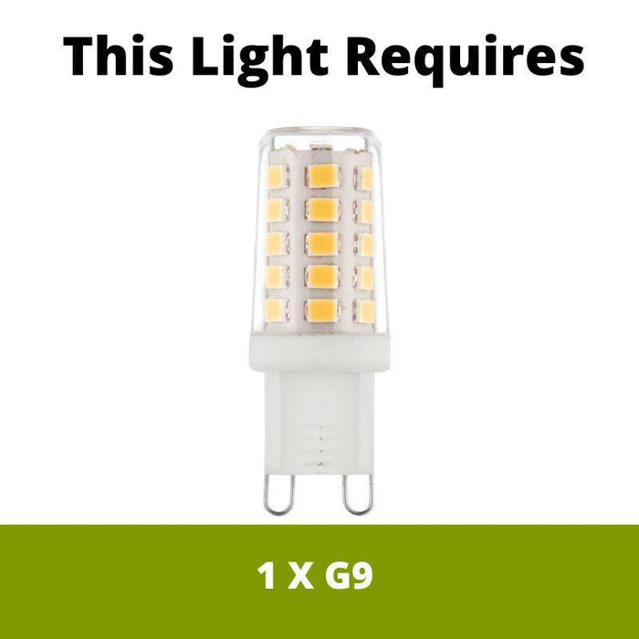 Stamford Brass & Ribbed Glass Shade Wall Light requires 1 x G9 bulbs
