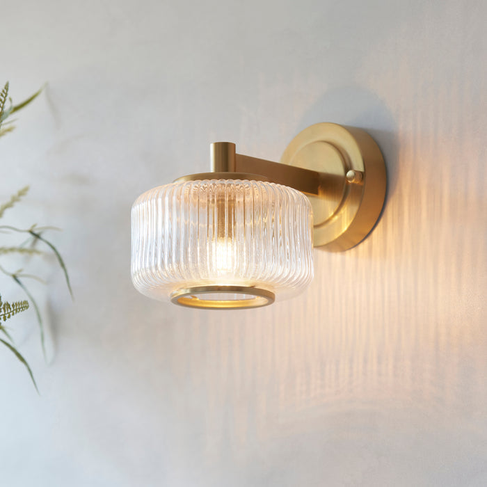 Stamford Brass & Ribbed Glass Shade Wall Light — additional angle