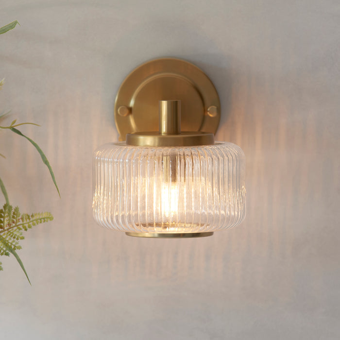 Stamford Brass & Ribbed Glass Shade Wall Light — lifestyle setting