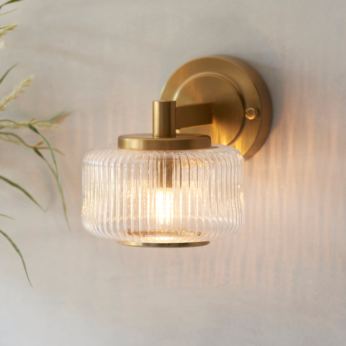 Stamford Brass & Ribbed Glass Shade Wall Light — side profile