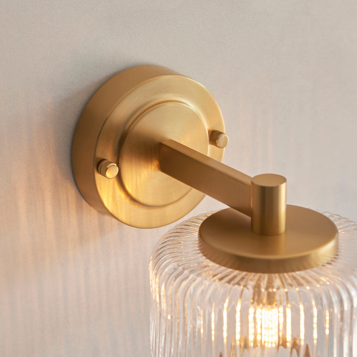 Stamford Brass & Ribbed Glass Shade Wall Light — product detail