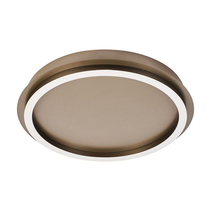 Stellaris latte round flush ceiling light unlit on a white studio background