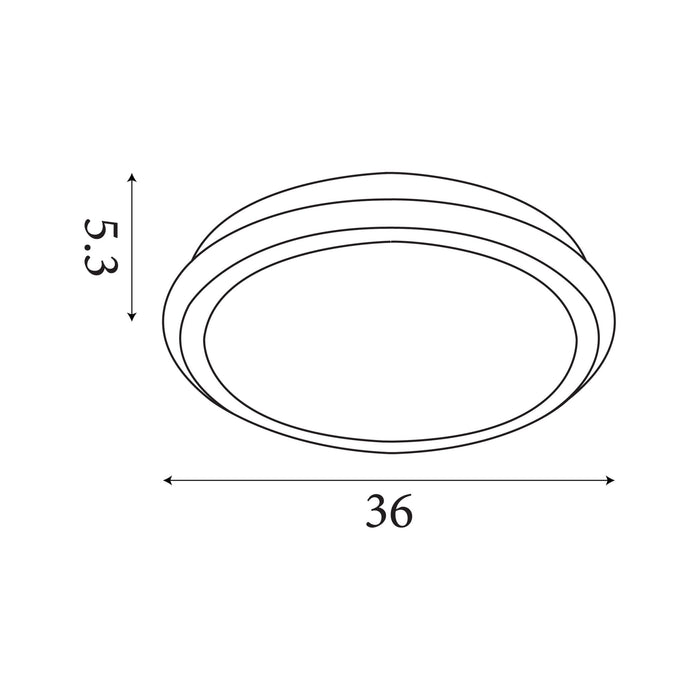 Dimension diagram of the Stellaris, Latte, Flush Ceiling Light - Integrated LED with height and width in cm.
