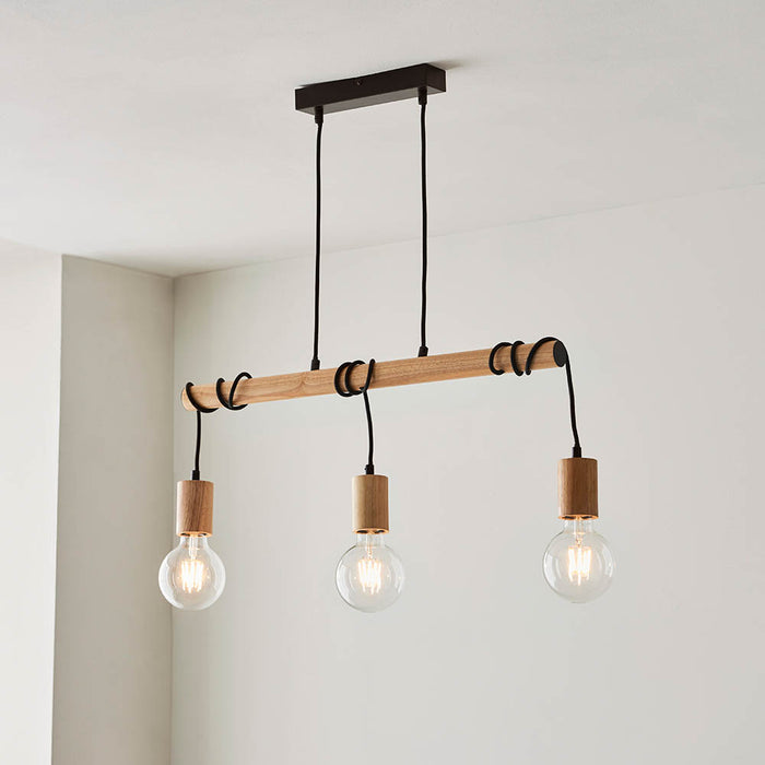 Sven 3 Light Wooden Linear Pendant — alternate view