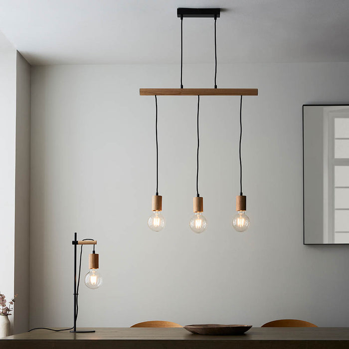 Sven 3 Light Wooden Linear Pendant — side profile