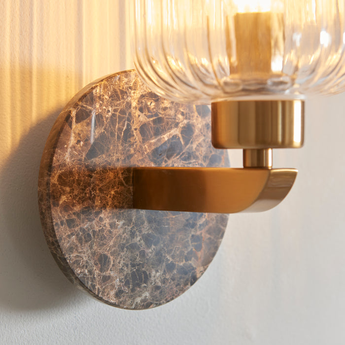 Travi Emperador Marble & Brass Wall Light - Glass Ribbed Shade — product detail
