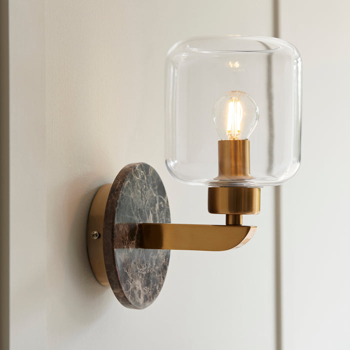 Travi Emperador Marble & Brass Wall Light - Glass Shade by Endon Lighting — suits living rooms, bedrooms & hallways