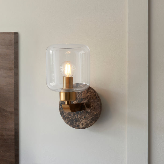 Travi Emperador Marble & Brass Wall Light - Glass Shade — close-up detail