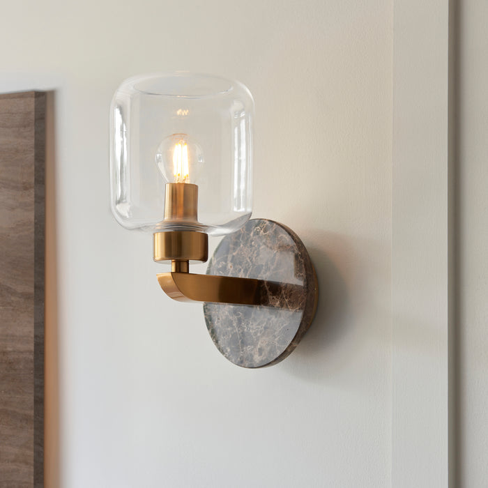 Travi Emperador Marble & Brass Wall Light - Glass Shade — lifestyle setting