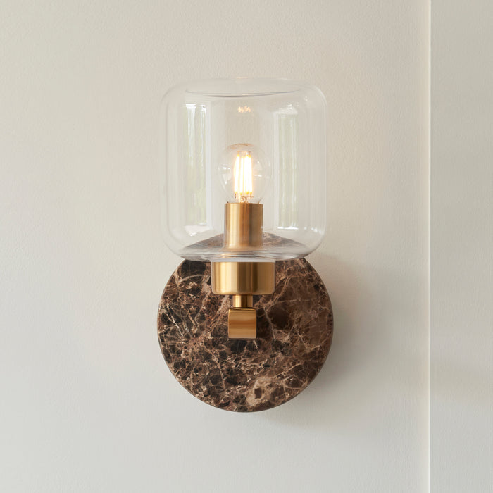 Travi Emperador Marble & Brass Wall Light - Glass Shade — side profile