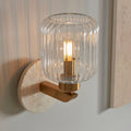 Travi Travertine Stone & Brass Wall Light - Glass Ribbed Shade by Endon Lighting — suits living rooms, bedrooms & hallways