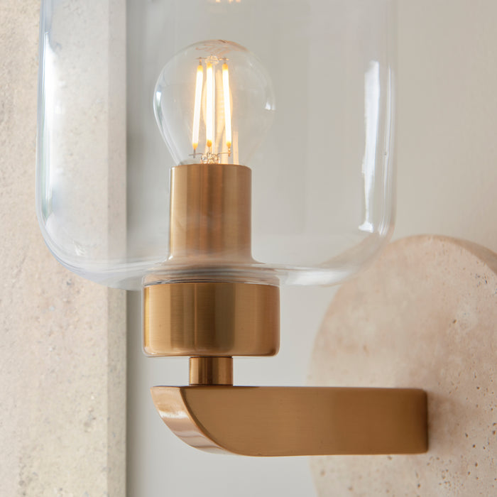 Travi Travertine Stone & Brass Wall Light - Glass Shade — product detail