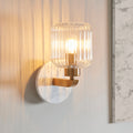 Travi Volakas Marble & Brass Wall Light - Glass Ribbed Shade by Endon Lighting — suits living rooms, bedrooms & hallways
