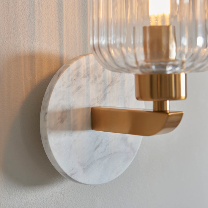 Travi Volakas Marble & Brass Wall Light - Glass Ribbed Shade — product detail