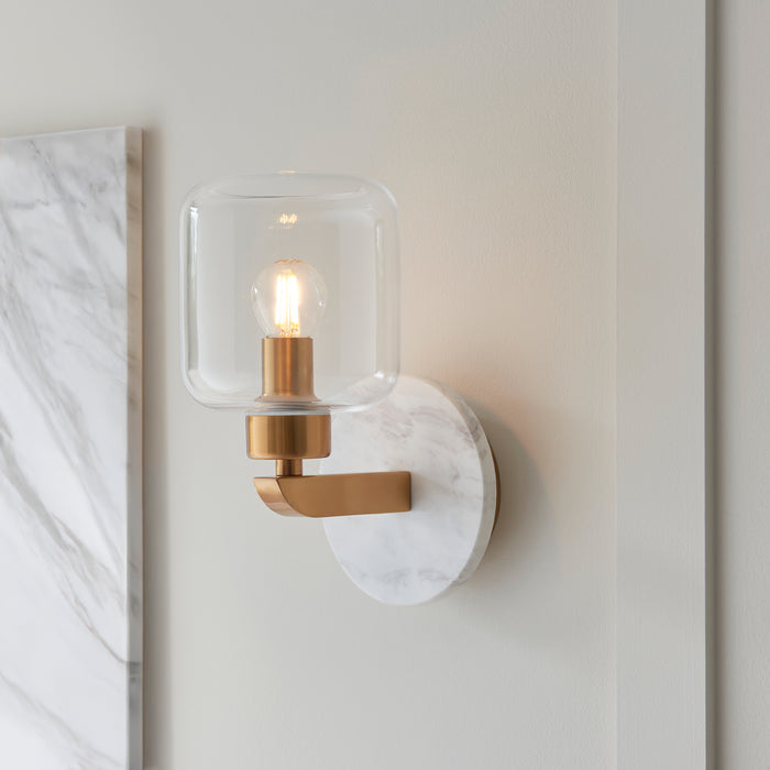 Travi Volakas Marble & Brass Wall Light - Glass Shade — additional angle