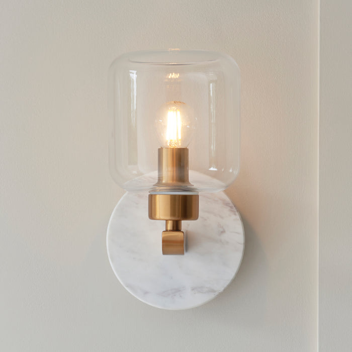 Travi Volakas Marble & Brass Wall Light - Glass Shade — lifestyle setting