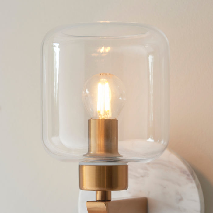 Travi Volakas Marble & Brass Wall Light - Glass Shade — side profile