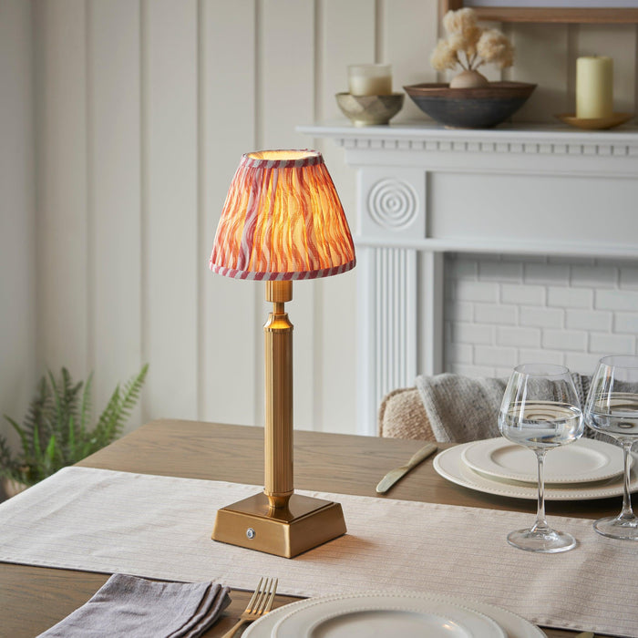 Trobridge Rechargeable Table Lamp & Ripple 16cm Coral Pink Shade by Endon Lighting — suits living rooms, bedrooms & offices