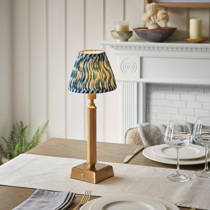 Trobridge Rechargeable Table Lamp & Ripple 16cm Marlin Blue Shade by Endon Lighting — suits living rooms, bedrooms & offices
