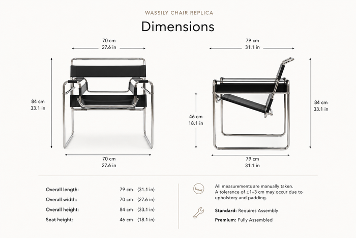 Tubular Steel Leather Accent Chair dimensions diagram